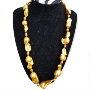 VINTAGE GOLDEN FIREBALL BAROQUE PEARL NECKLACE WITH 14K GOLDFILLED CLASP